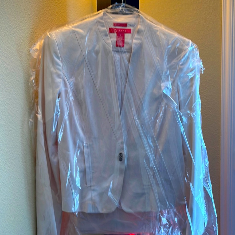 White suit A line wore once to graduation party , one button jacket , boot leg p